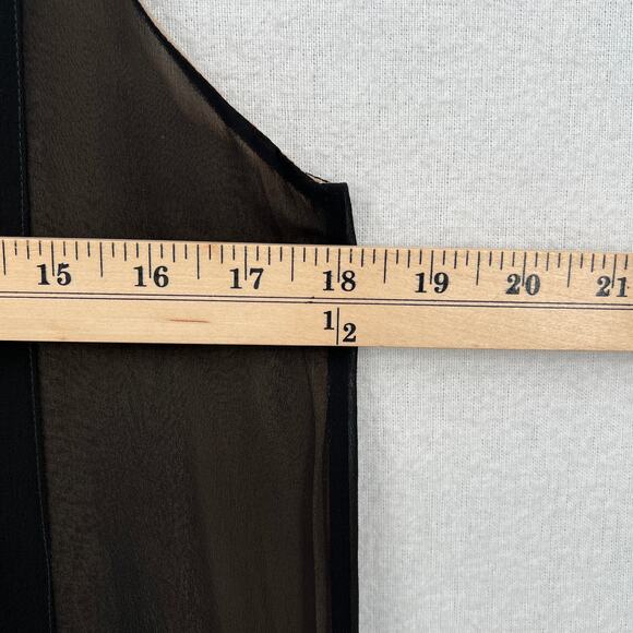 SCHUMACHER Fringe Trim Tunic Tank Top Women M Black Sheer Stripe Silk Scoop Neck - Picture 11 of 13